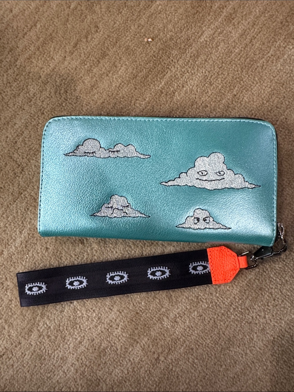 Min & Mon Teal Metallic Cloud Wallet with Black Wrist Strap